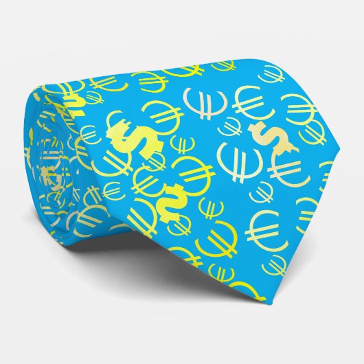 Funky Yellow Dollar Euro Money Pattern Stropdas (Opgerold)