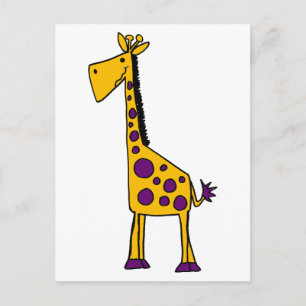 Funky Yellow en Paarse Giraffe Cartoon Briefkaart