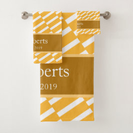 Funky Yellow Pattern Familienaam en Year Modern Bad Handdoek
