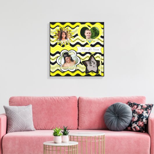 Funky Yellow, zwart, White Photo Wall Hanging Canvas Afdruk (Insitu (Woonkamer))