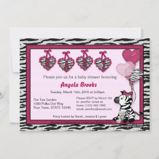 Funky Zebra Baby shower Invitation Schattige PINK Kaart