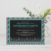 Funky Zebra Bachelorette Party Invitation (aqua) Kaart (Staand voorkant)