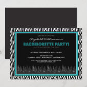 Funky Zebra Bachelorette Party Invitation (aqua) Kaart (Voorkant / Achterkant)
