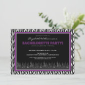 Funky Zebra Bachelorette Party Invitation (paars) Kaart (Staand voorkant)