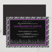 Funky Zebra Bachelorette Party Invitation (paars) Kaart (Voorkant / Achterkant)