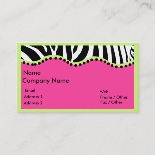Funky Zebra met Neon Green Boarder Visitekaartje (Voorkant)
