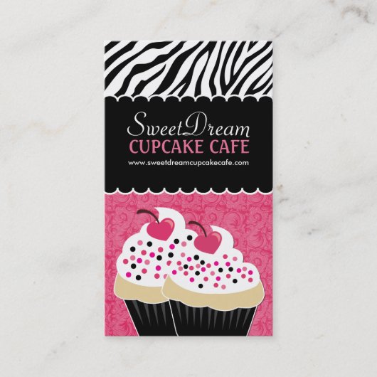 Funky Zebra Print Cupcake bakkerij Visitekaartjes (Voorkant)