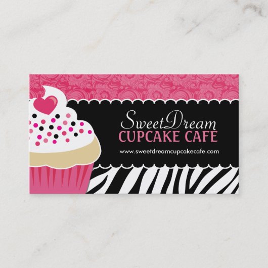 Funky Zebra Print Cupcake bakkerij Visitekaartjes (Voorkant)