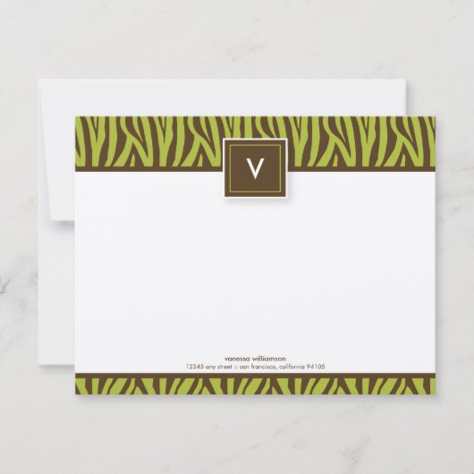 Funky Zebra Print Flat Note-kaarten (chocolade/lim Notitiekaartje (Voorkant)