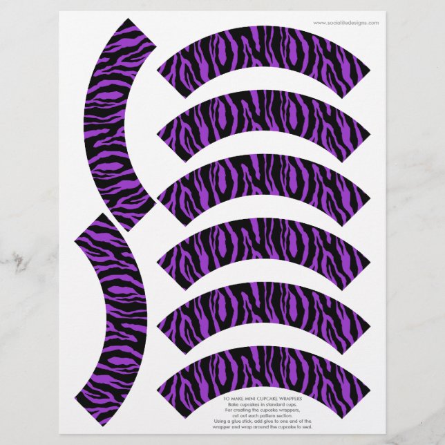 Funky Zebra Print Paarse mini Cupcake Wrappers (Voorkant)