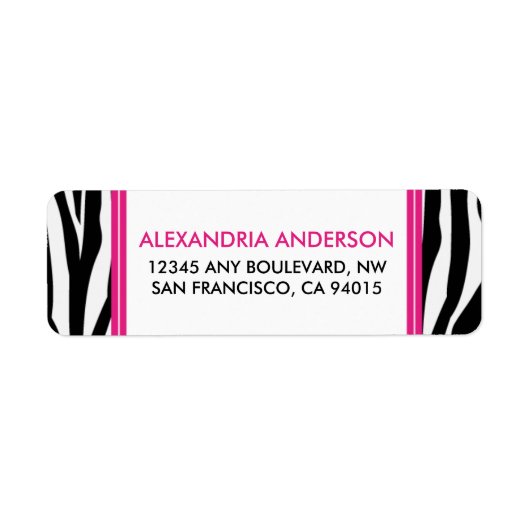 Funky Zebra Print Retouradreslabel (roze) Etiket (Voorkant)