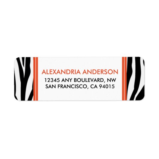 Funky Zebra Print Retouradreslabel (sinaasappel) Etiket (Voorkant)