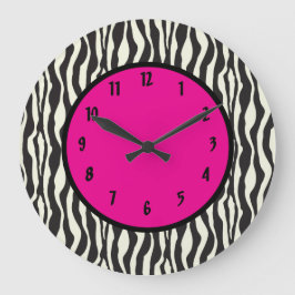 Funky Zebra roze ronde (grote wandklok) Grote Klok