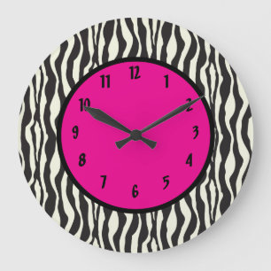 Funky Zebra roze ronde (grote wandklok) Grote Klok