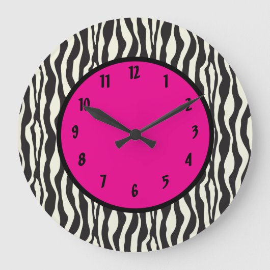 Funky Zebra roze ronde (grote wandklok) Grote Klok (Voorkant)