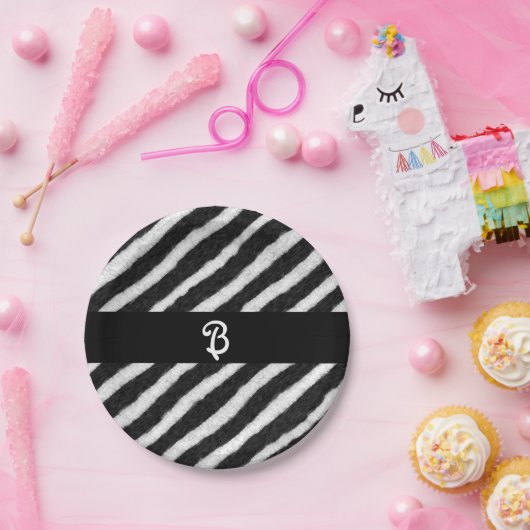 Funky Zebra Strepen Zwart & Wit Verjaardag Papieren Bordje (Feest)