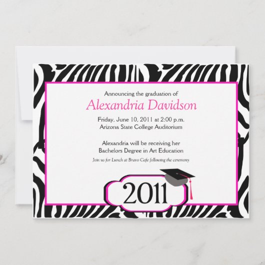 Funky Zebra Stripe 5x7 Afstuderen Aankondiging (Voorkant)