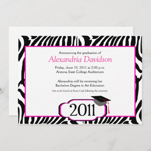 Funky Zebra Stripe 5x7 Afstuderen Aankondiging (Voorkant / Achterkant)