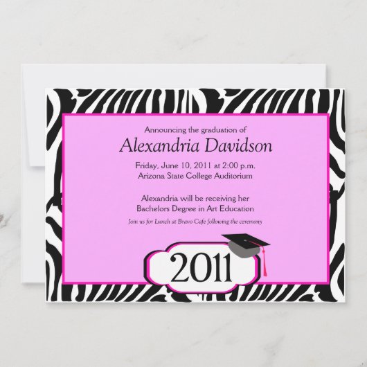 Funky Zebra Stripe 5x7 Afstuderen Aankondiging (Voorkant)