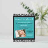 Funky Zebra Sweet 16 Birthday Party Invite (aqua) Kaart (Staand voorkant)