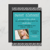Funky Zebra Sweet 16 Birthday Party Invite (aqua) Kaart (Voorkant / Achterkant)