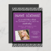 Funky Zebra Sweet 16 Birthday Party Invite (lila) Kaart (Voorkant / Achterkant)