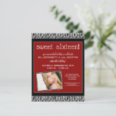 Funky Zebra Sweet 16 Birthday Party Invite (red) Kaart (Staand voorkant)