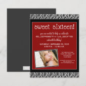Funky Zebra Sweet 16 Birthday Party Invite (red) Kaart (Voorkant / Achterkant)
