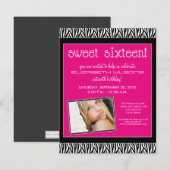 Funky Zebra Sweet 16 Birthday Party Invite (roze) Kaart (Voorkant / Achterkant)