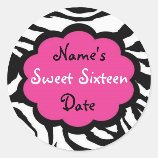 Funky Zebra "Sweet Sixteen"-stickers Ronde Sticker (Voorkant)