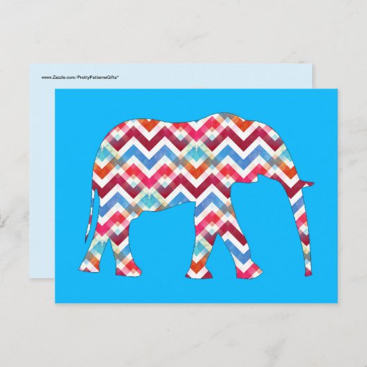 Funky Zigzag Chevron Elephant op Blauwgroen blauw Briefkaart (Voorkant / Achterkant)