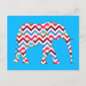 Funky Zigzag Chevron Elephant op Blauwgroen blauw Briefkaart (Voorkant)