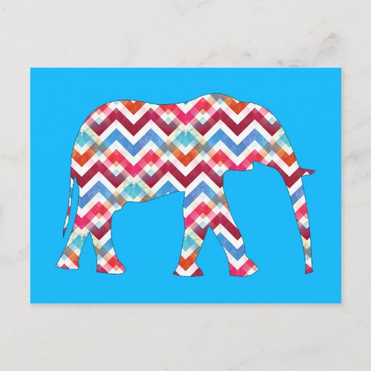 Funky Zigzag Chevron Elephant op Blauwgroen blauw Briefkaart (Voorkant)