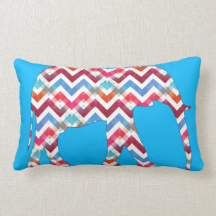 Funky Zigzag Chevron Elephant op Blauwgroen blauw Kussen