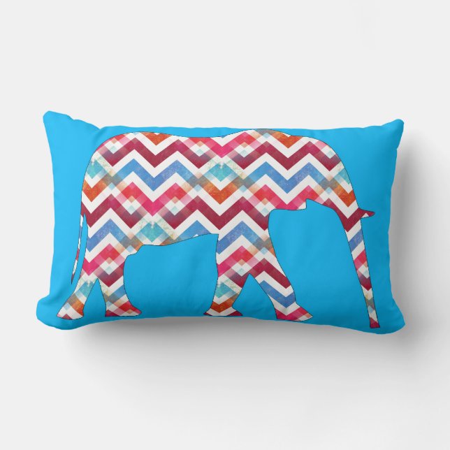 Funky Zigzag Chevron Elephant op Blauwgroen blauw Kussen (Voorkant)