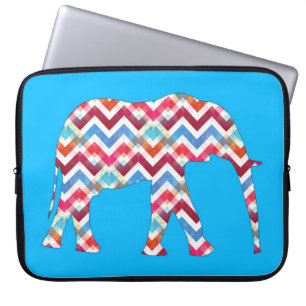 Funky Zigzag Chevron Elephant op Blauwgroen blauw Laptop Sleeve