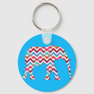 Funky Zigzag Chevron Elephant op Blauwgroen blauw Sleutelhanger