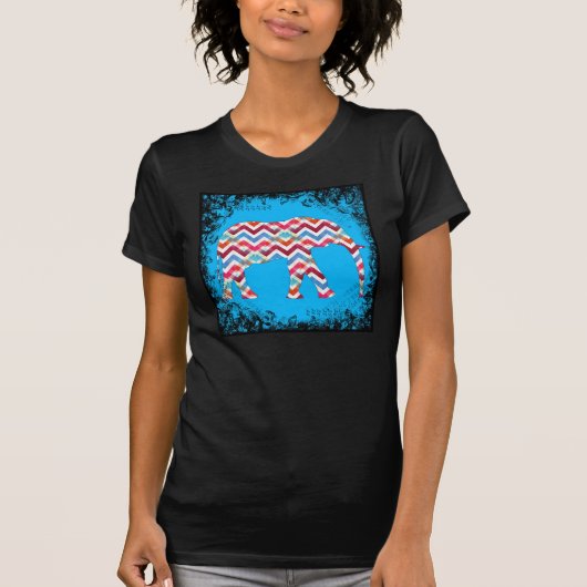 Funky Zigzag Chevron Elephant op Blauwgroen blauw T-shirt (Voorkant)