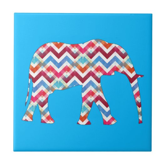 Funky Zigzag Chevron Elephant op Blauwgroen blauw Tegeltje (Voorkant)