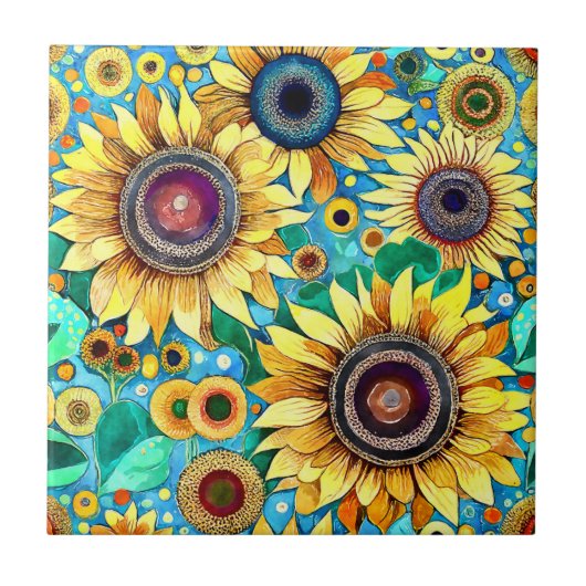 Funky Zonnebloemen Tegel Tegeltje (Voorkant)