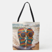 Funky Zonnebril Op Teenslippers In Oceaansurf Tote Bag (Voorkant)