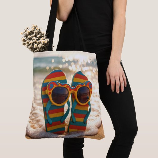 Funky Zonnebril Op Teenslippers In Oceaansurf Tote Bag (Dichtbij)