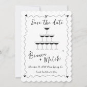 Funky Zwart Handgeschreven Champagne Tower Bruilof Save The Date (Voorkant)
