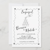 Funky Zwart Handgeschreven Champagne Tower Verlovi Kaart (Voorkant)