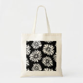 Funky zwart-wit bloemen tote bag (Voorkant)