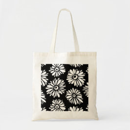Funky zwart-wit bloemen tote bag