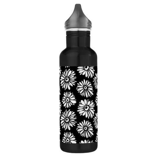 Funky zwart-wit bloemen waterfles  (Links)