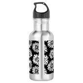 Funky zwart-wit bloemen waterfles  (Achterkant)
