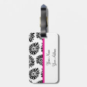 Funky zwart-wit bloemmotief bagagelabel (Achterkant verticaal)