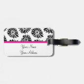 Funky zwart-wit bloemmotief bagagelabel (Achterkant horizontaal)